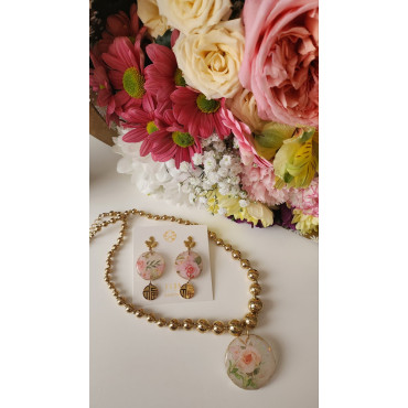 Necklace Set Pink Roses