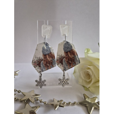 Earrings Girl with Snowflake