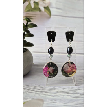 Earrings Black Pearl Flowers