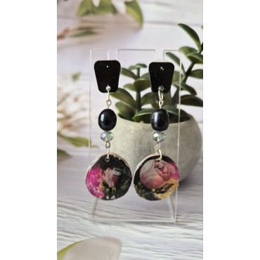 Earrings Black Pearl Flowers