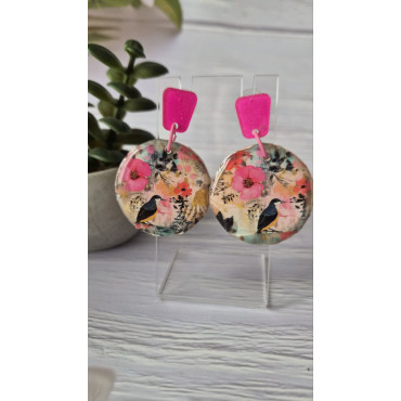Earrings Pink Bird in Letter