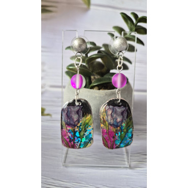 Earrings Aqua Purple Azura Flower