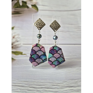 Обеци Черна перла С Рибешка Опашка