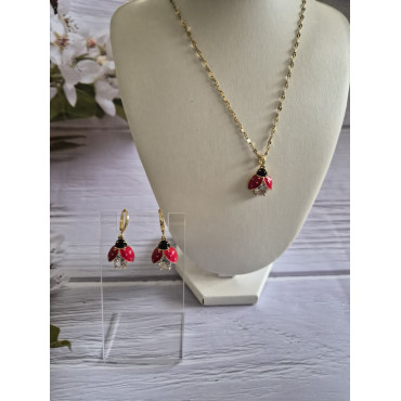 Necklace and Earrings Set Ladybug