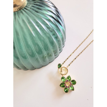 Necklace Green and Pink Blossom