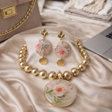 Necklace Set Pink Roses