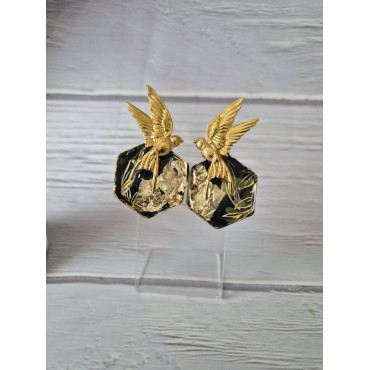 Earrings Birds Blue Gold