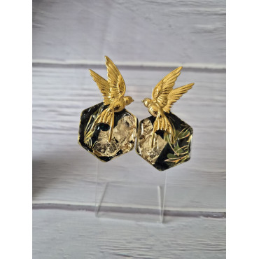 Earrings Birds Blue Gold