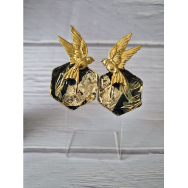 Earrings Birds Blue Gold