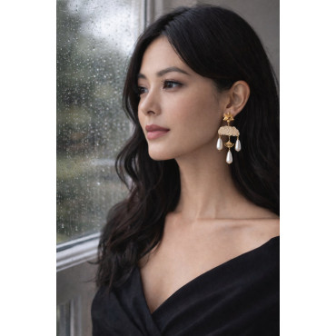 Earrings Rain Drops Pearl 
