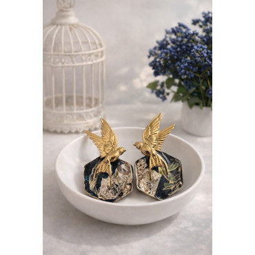 Earrings Birds Blue Gold